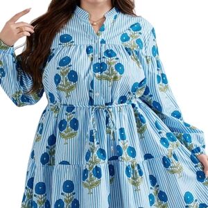 Floral Blue Striped Dress